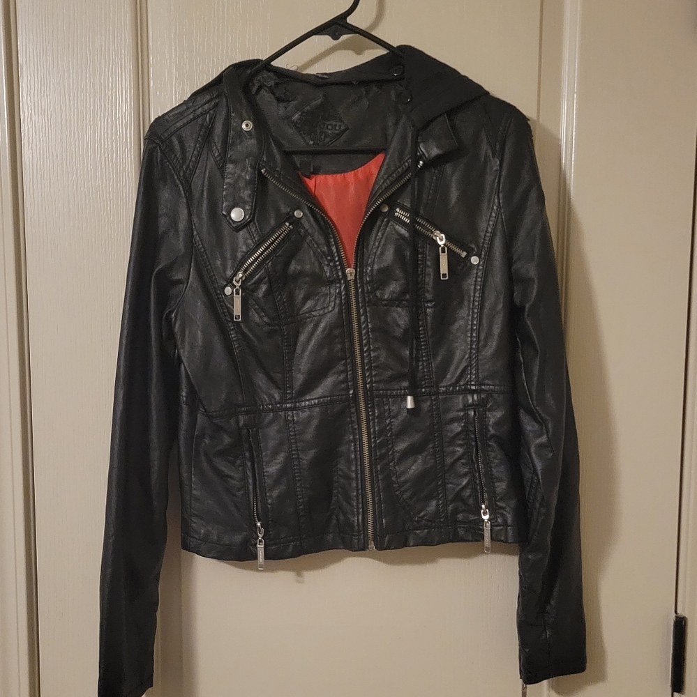 black faux leather jacket